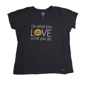 LIFE IS GOOD gray v-neck Do what you love short sleeve classic fit tee shirt XXL